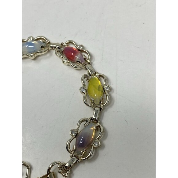 Vintage Sarah Coventry Bracelet Multicolor Oval Cabochons Silver Tone 7 Inch - Picture 4 of 7